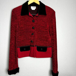 Vtg 80s Art To Wear Blazer Shacket By City Girl Nancy Bolen Small Red Black Knit